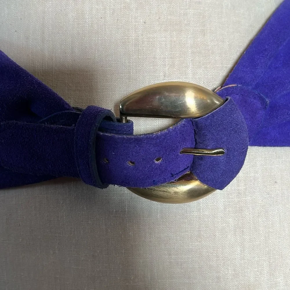 Vintage Purple Suede Belt with Gold Metal Buckle